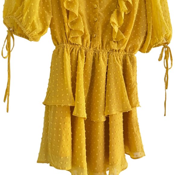 Yuki Kim Women's Swiss Dot Marigold Hailey Mini 3/4 Sleeve Dress Size M - Picture 5 of 11